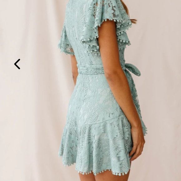 Selfie Leslie Cami Angle Sleeve Faux Wrap Dress Sage - Picture 2 of 5